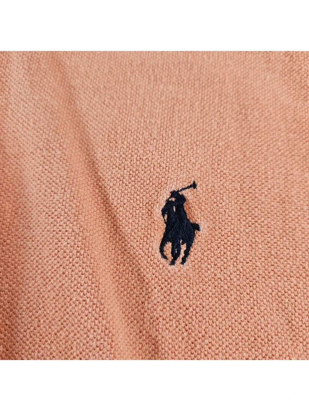 Polo Ralph Lauren Shirt Mens Large L Orange Pique Cotton Short Sleeve Navy Pony